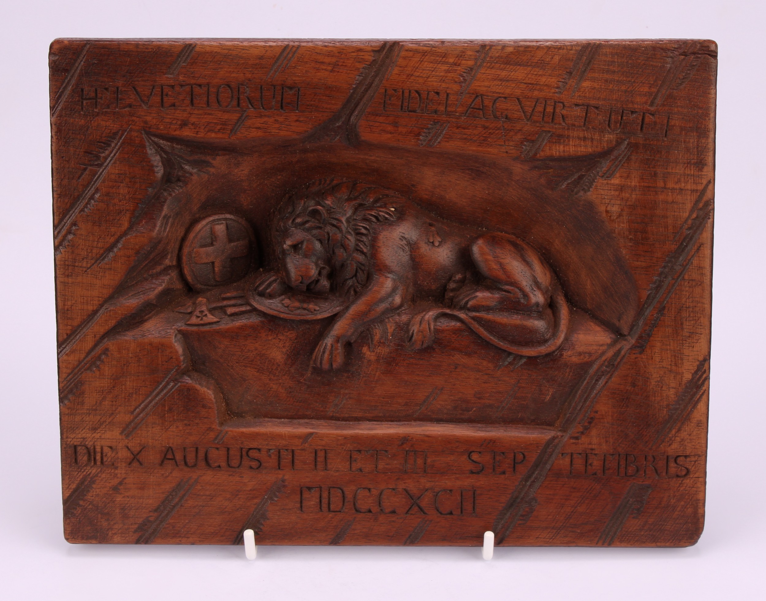 A Black Forest panel, carved after Bertel Thorvaldsen (1770 - 1844) with the Lion of Lucerne, 19cm x - Image 2 of 2