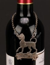A George III silver wine label, Madeira, crested by a Talbot dog, 4.5cm wide, Richard Binley,