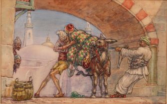 Dunstan Mortimer (20th Century) A Book Illustration, Stubborn Mule, signed, watercolour, 25.5cm x