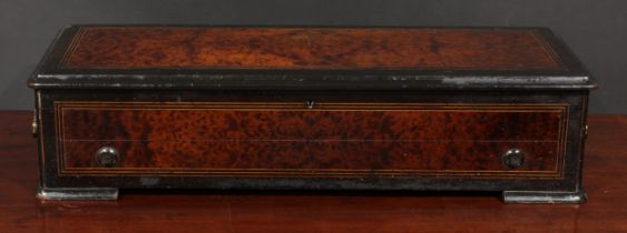 A 19th century Swiss walnut and ebonised music box, 32cm cylinder playing on a one-piece comb,