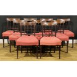 A set of eight 19th century Sheraton design parcel-satinwood banded mahogany dining chairs,
