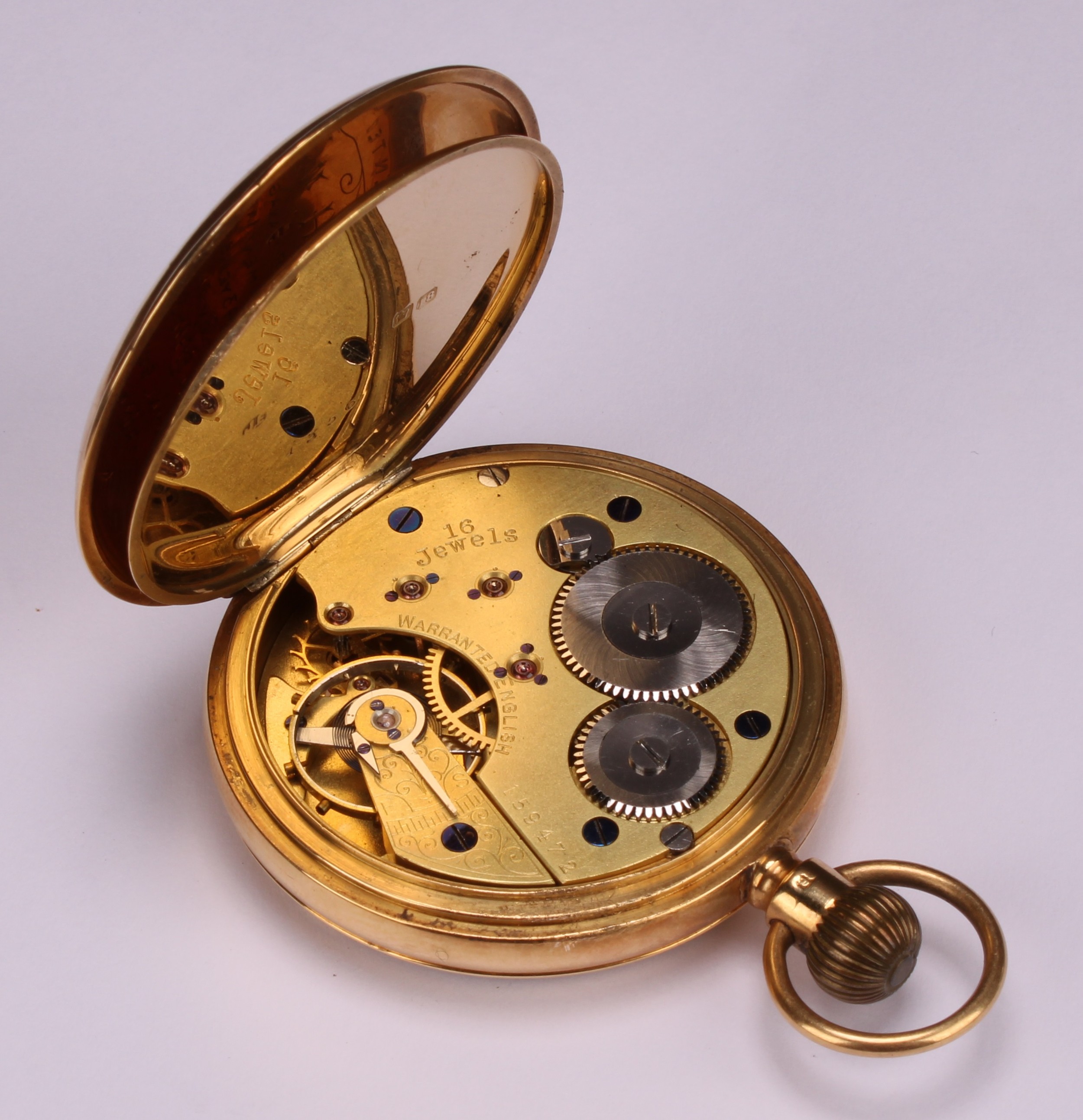 An 18ct gold open face pocket watch, white enamel dial, Roman numerals, subsidiary seconds dial with - Image 6 of 6