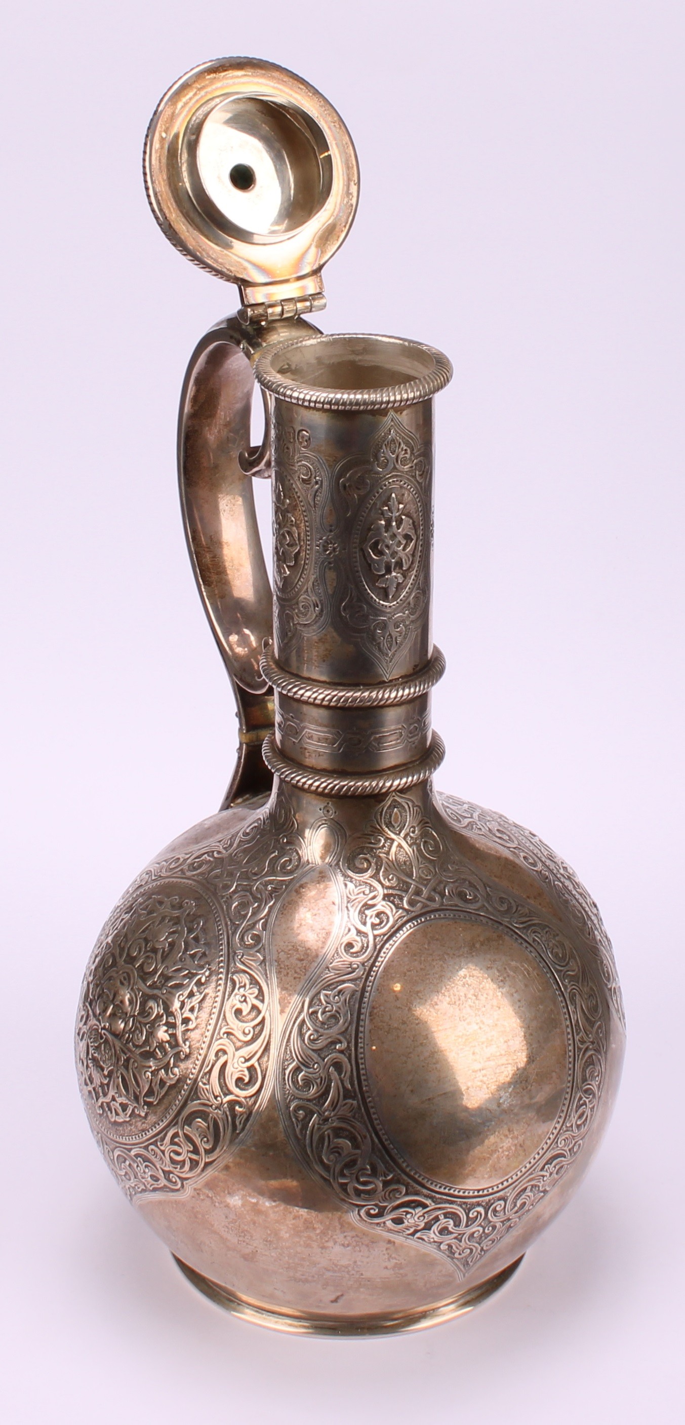 A Victorian silver globular wine ewer, chased with Green Man mask and mask of a classical lady, - Image 4 of 6