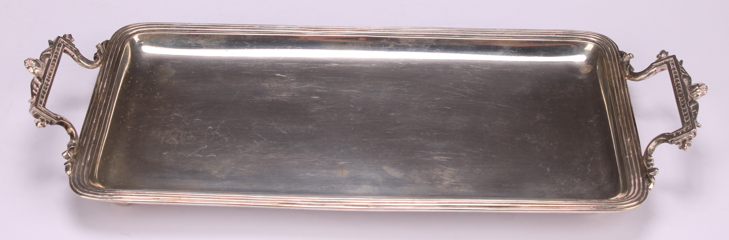 A Continental silver two-handled rounded rectangular sandwich tray, reeded border, 30.5cm wide, - Image 2 of 3