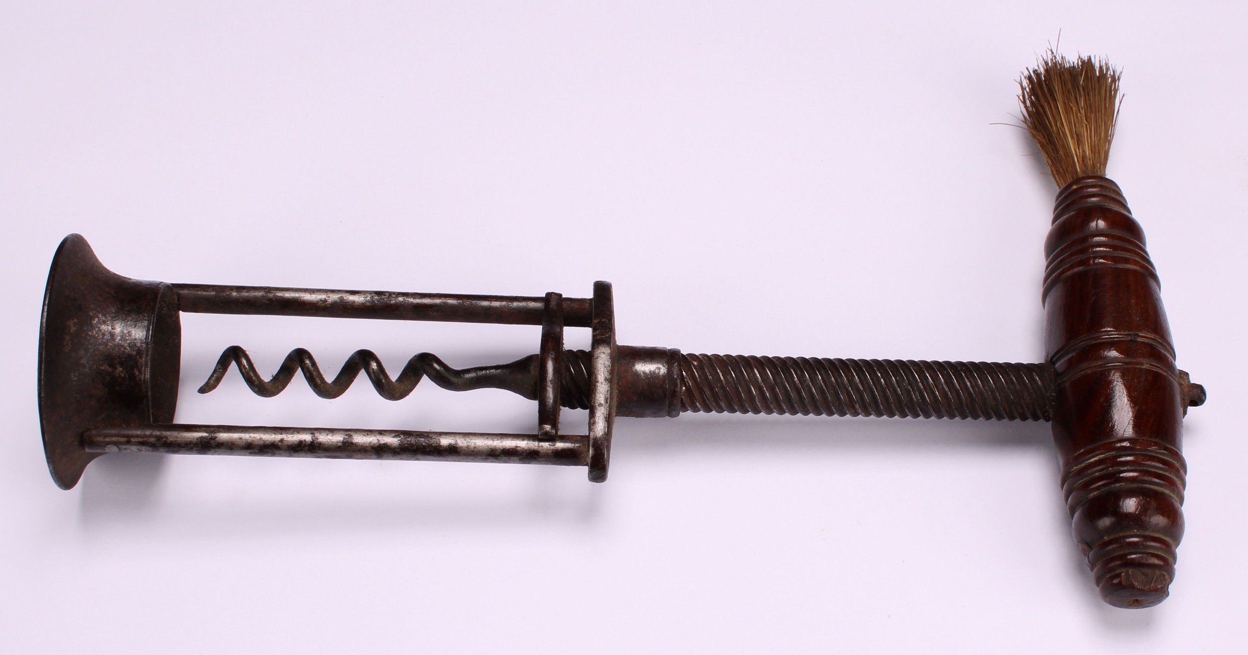 Helixophilia - a 19th century two-pillar mechanical corkscrew, turned rosewood handle, 18cm long - Image 4 of 4