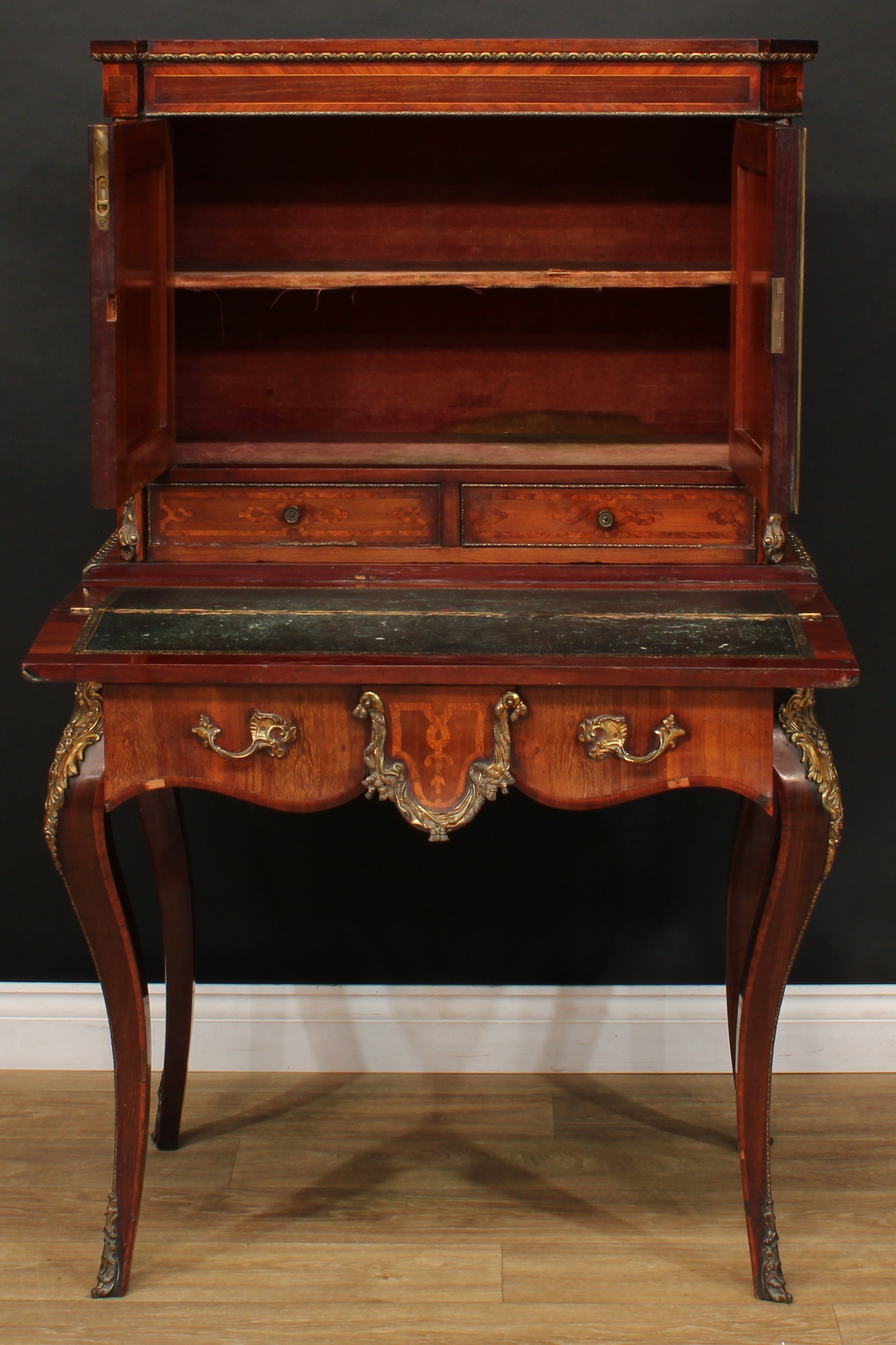 A 19th century porcelain and gilt metal mounted kingwood banded and marquetry bonheur du jour, - Image 3 of 7