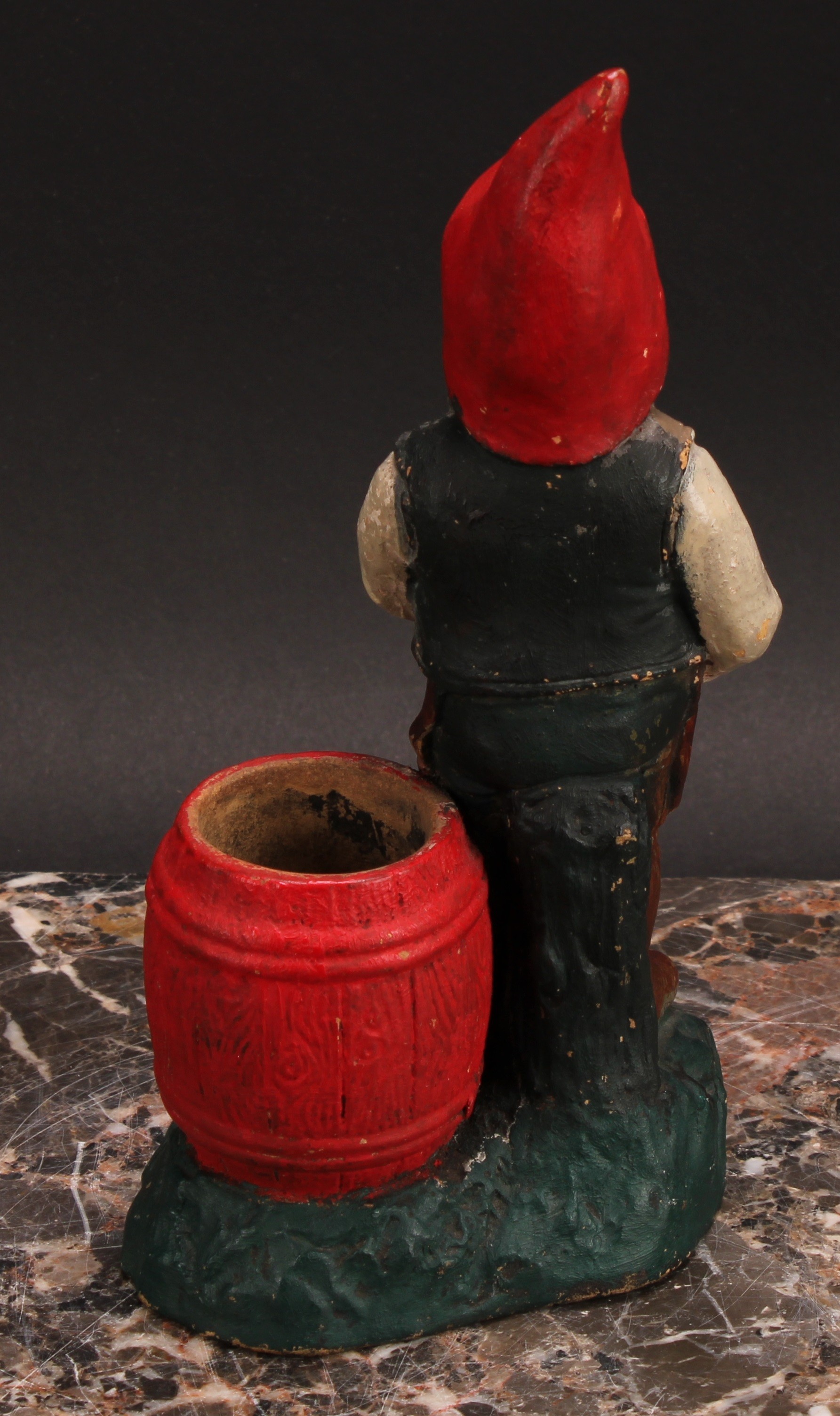 An Austrian terracotta gnome, by Johann Maresch, he stands, playing bowls, 23cm high, impressed - Image 5 of 6