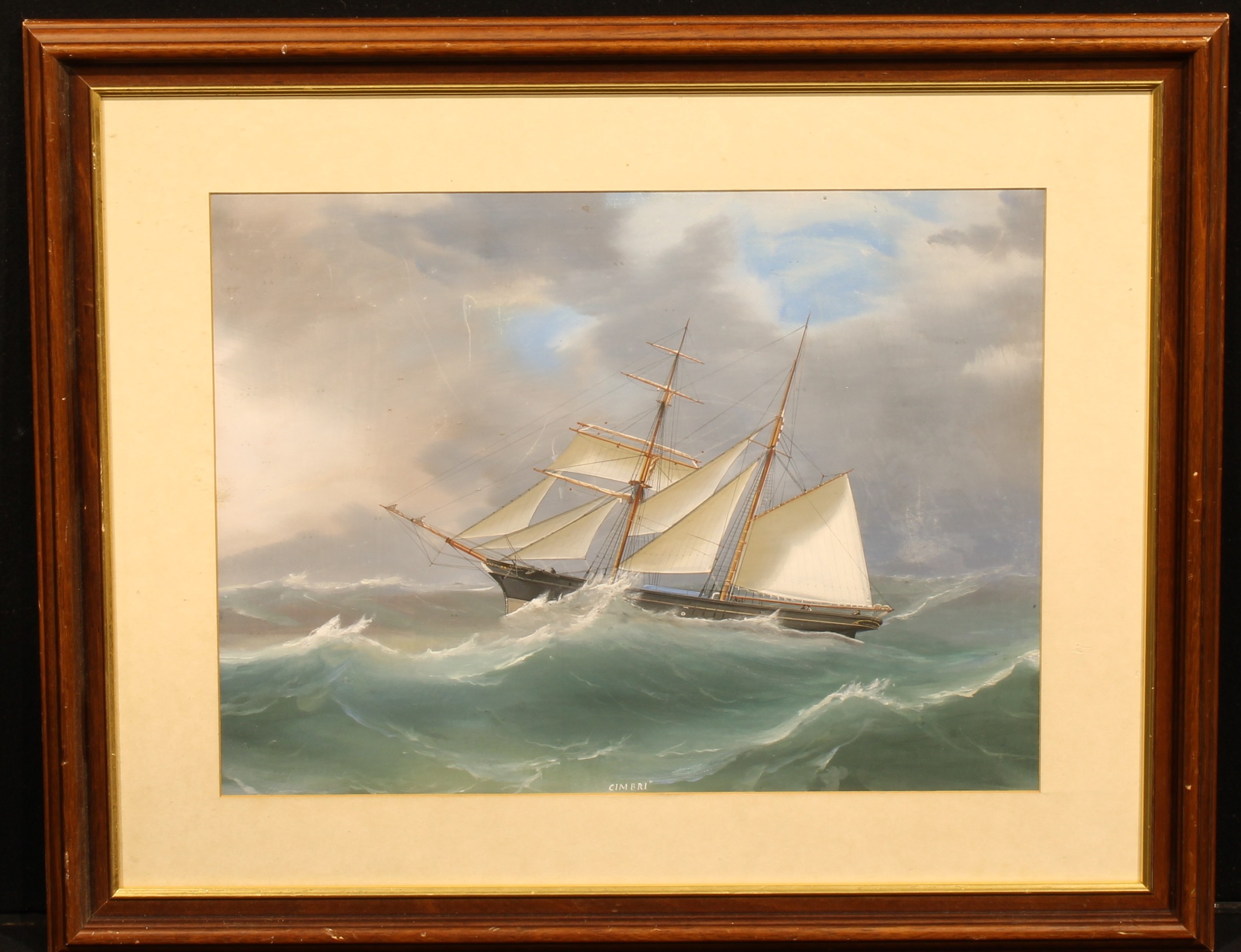 Circle of Antonio de Simone (19th century) The Two Masted Schooner Cimbri, gouache, 42cm x 56cm - Image 2 of 5