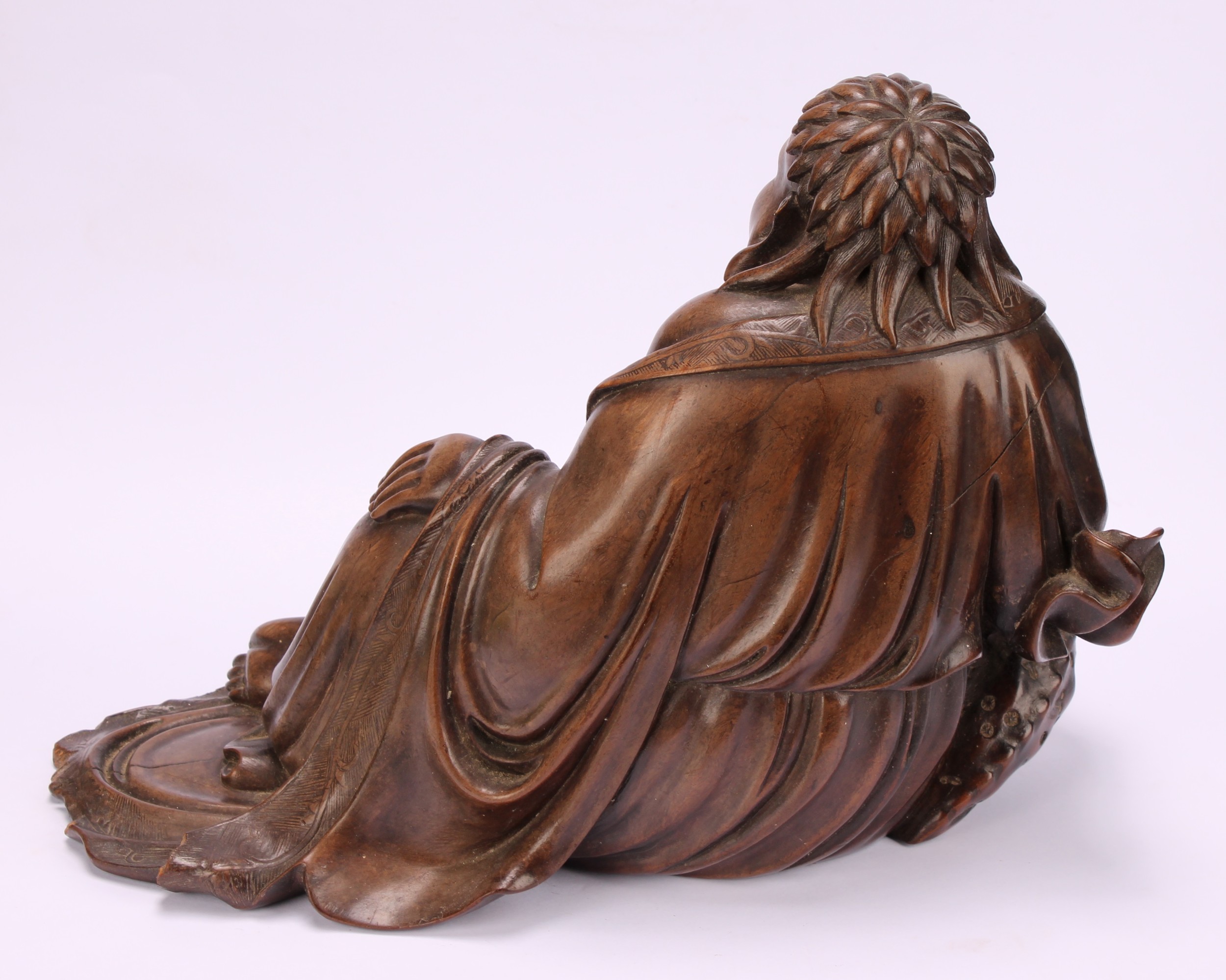 A Chinese hardwood carving, Liu Hai with Chan Chu, 25cm wide - Image 4 of 4