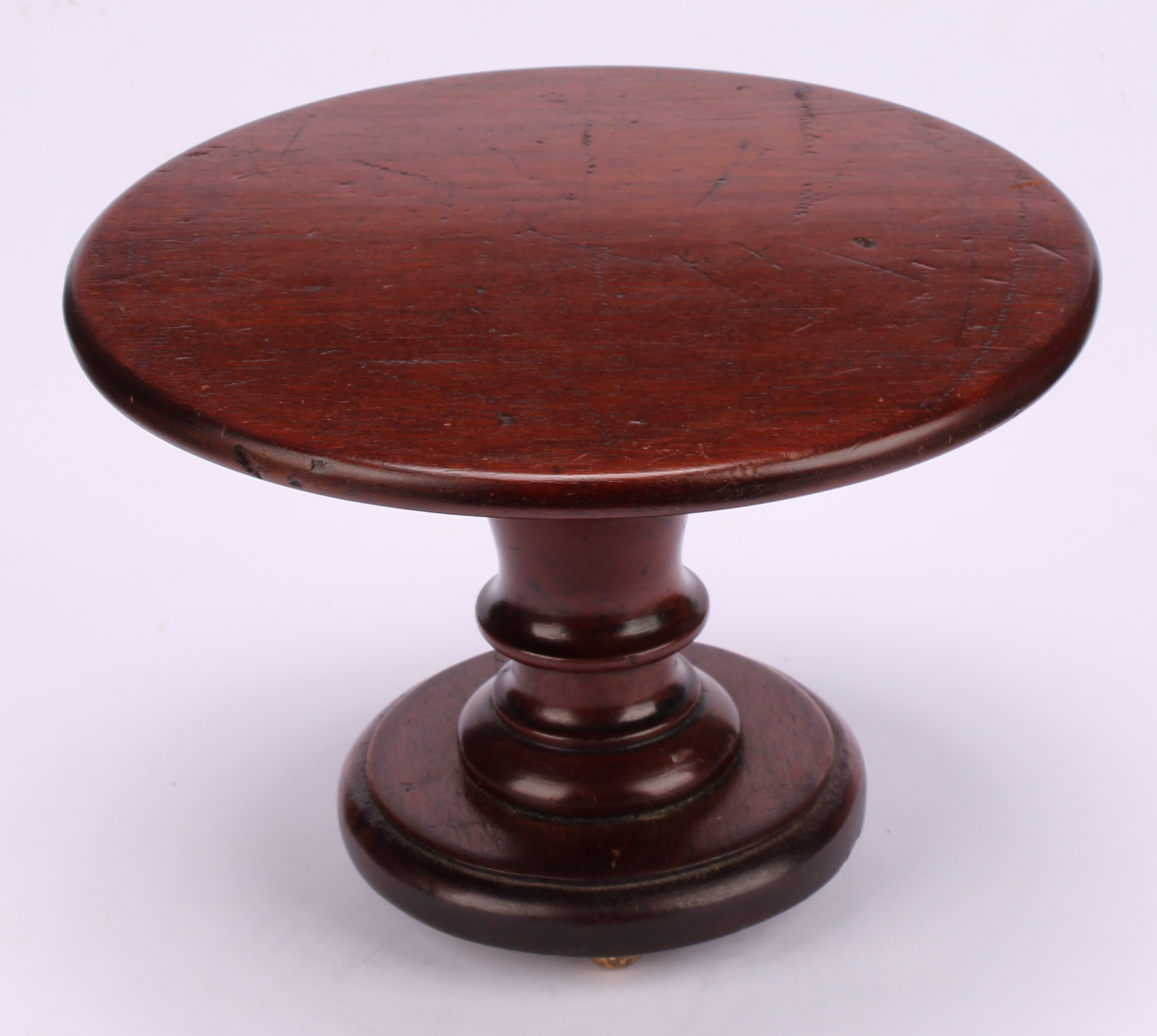 Miniature Furniture - a 19th century mahogany circular pedestal centre table, turned pillar, brass - Image 2 of 3