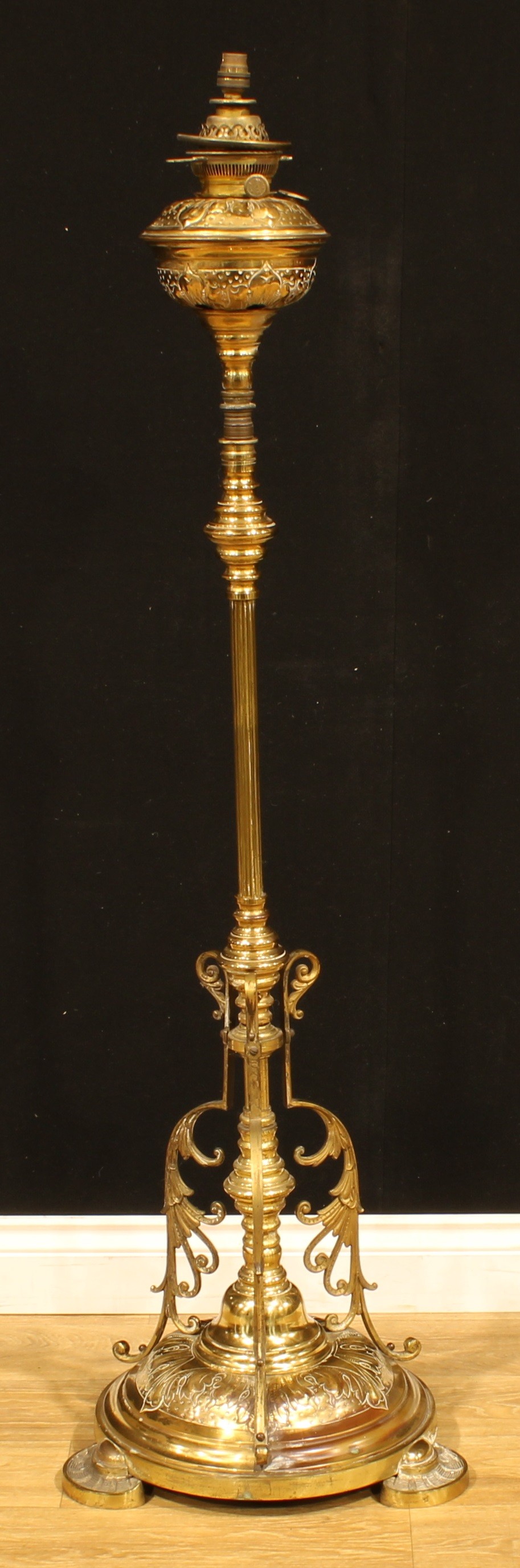 Interior Design - a brass floor lamp, converted from an oil lamp, 142cm high under fitting - Image 2 of 2