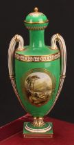 A mid 19th century Coalport two-handled urnular vase and cover, painted by William Cook, with