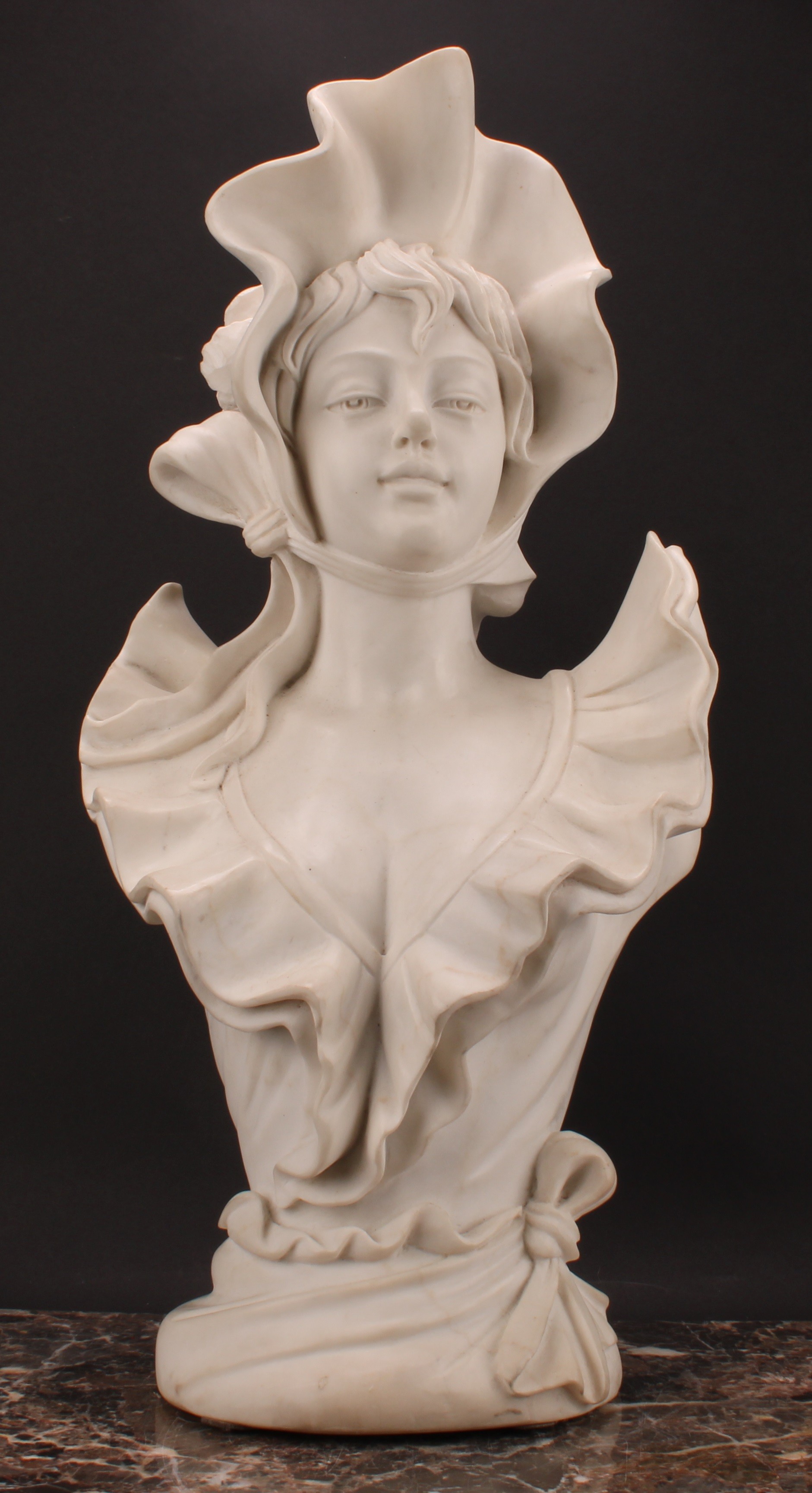 Continental School, a white marble bust, à la mode maiden, 57cm high - Image 3 of 5