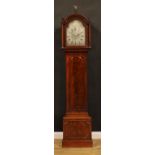 A George III mahogany longcase clock, 30cm arched silvered dial inscribed Fredk Miller (Frederick
