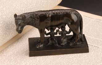 Italian Grand Tour School, early 20th century, a dark patinated bronze, Capitoline Wolf, 13.5cm wide