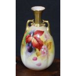 A Royal Worcester fluted ovoid vase, painted by Kitty Blake, signed, with blackberries and
