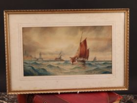 William Edward James Dean (1884-1956) Ships off the Coast, signed, watercolour, 17cm x 31cm