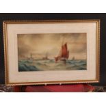 William Edward James Dean (1884-1956) Ships off the Coast, signed, watercolour, 17cm x 31cm