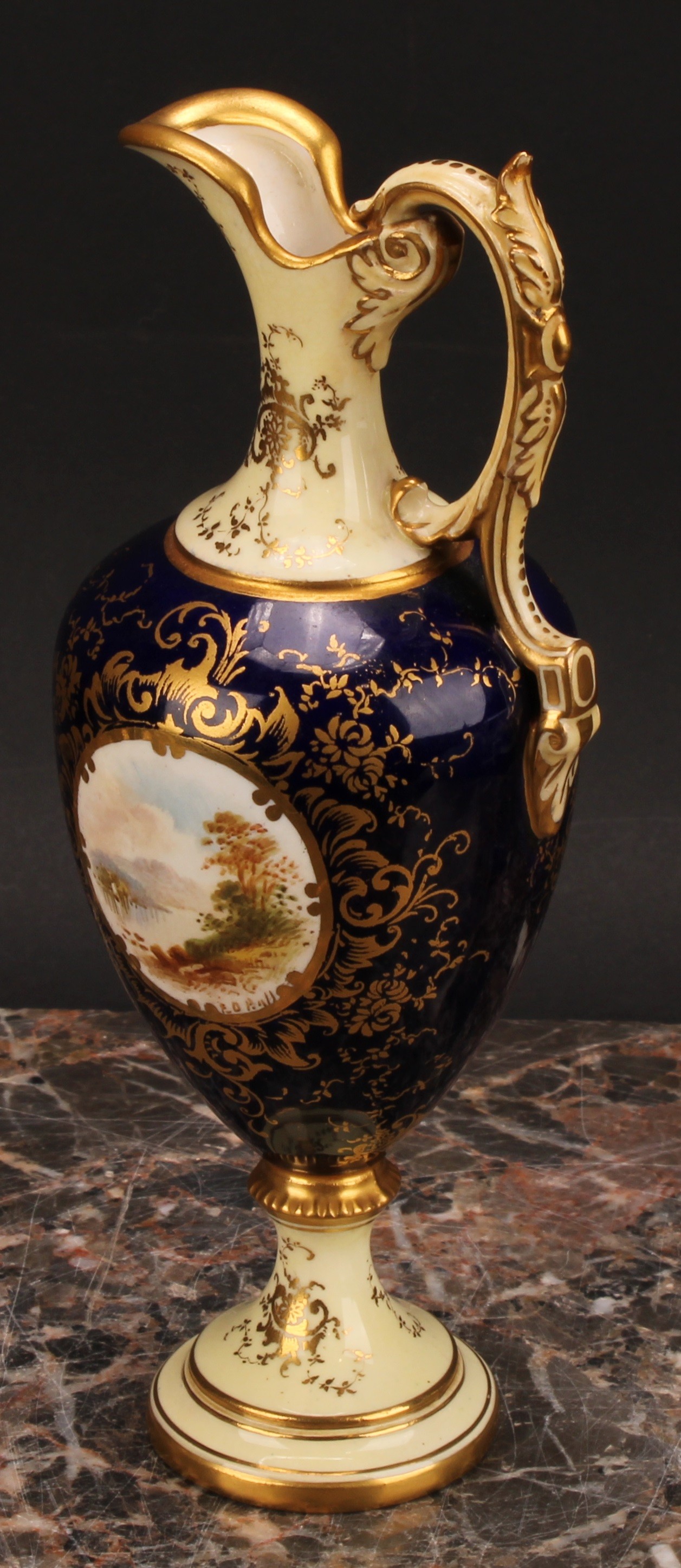 A Coalport Named View ewer, painted by E. O. Ball, signed, Loch Farr, within gilt cartouche, on a - Image 4 of 6