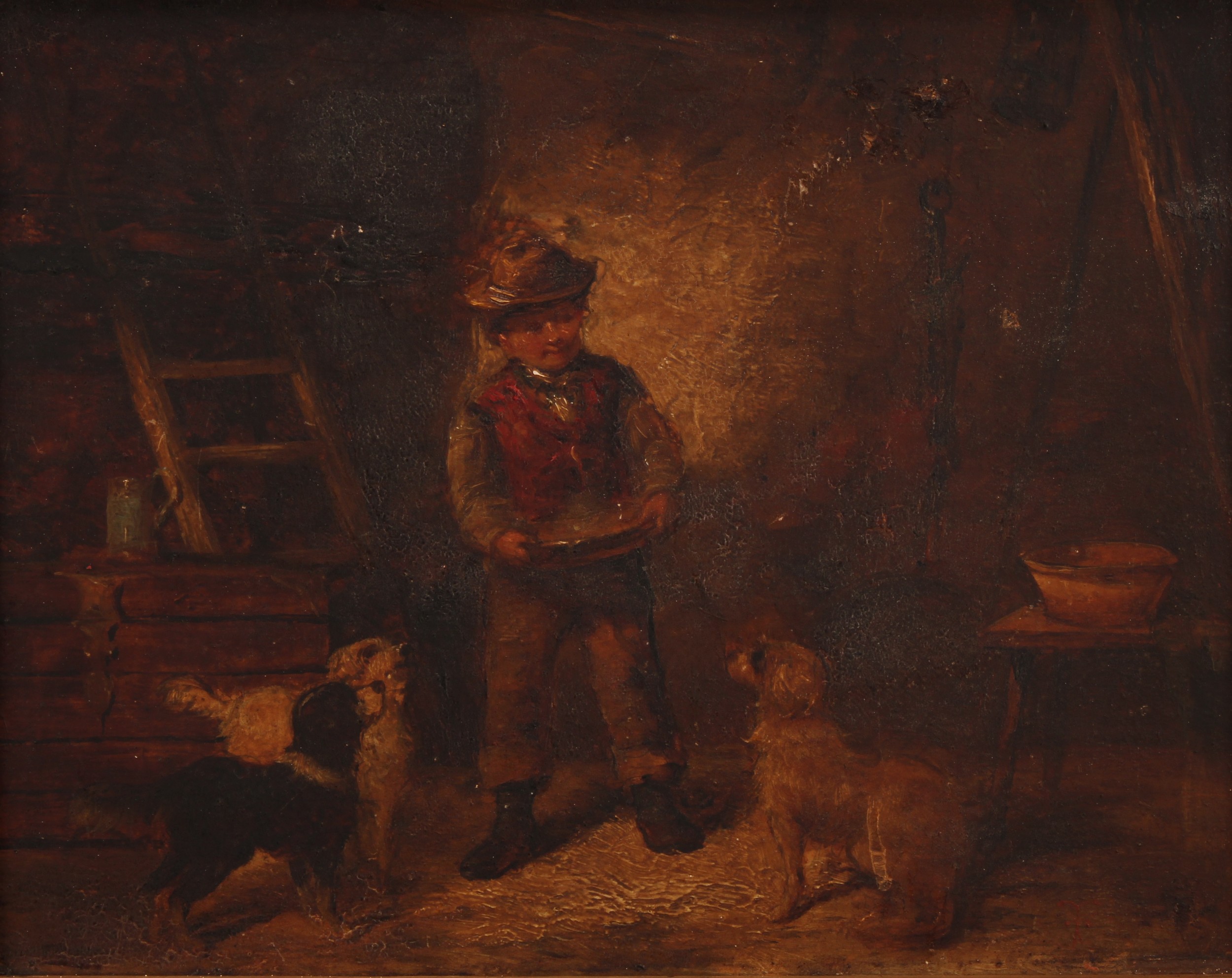 English School (19th century) a pair, Children and Dogs, indistinct monogram, oils on panels, 18.5cm - Image 3 of 4