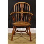 A 19th century ash and elm child’s Windsor elbow chair, by Frederick Walker, Rockley (fl.1823-1871),