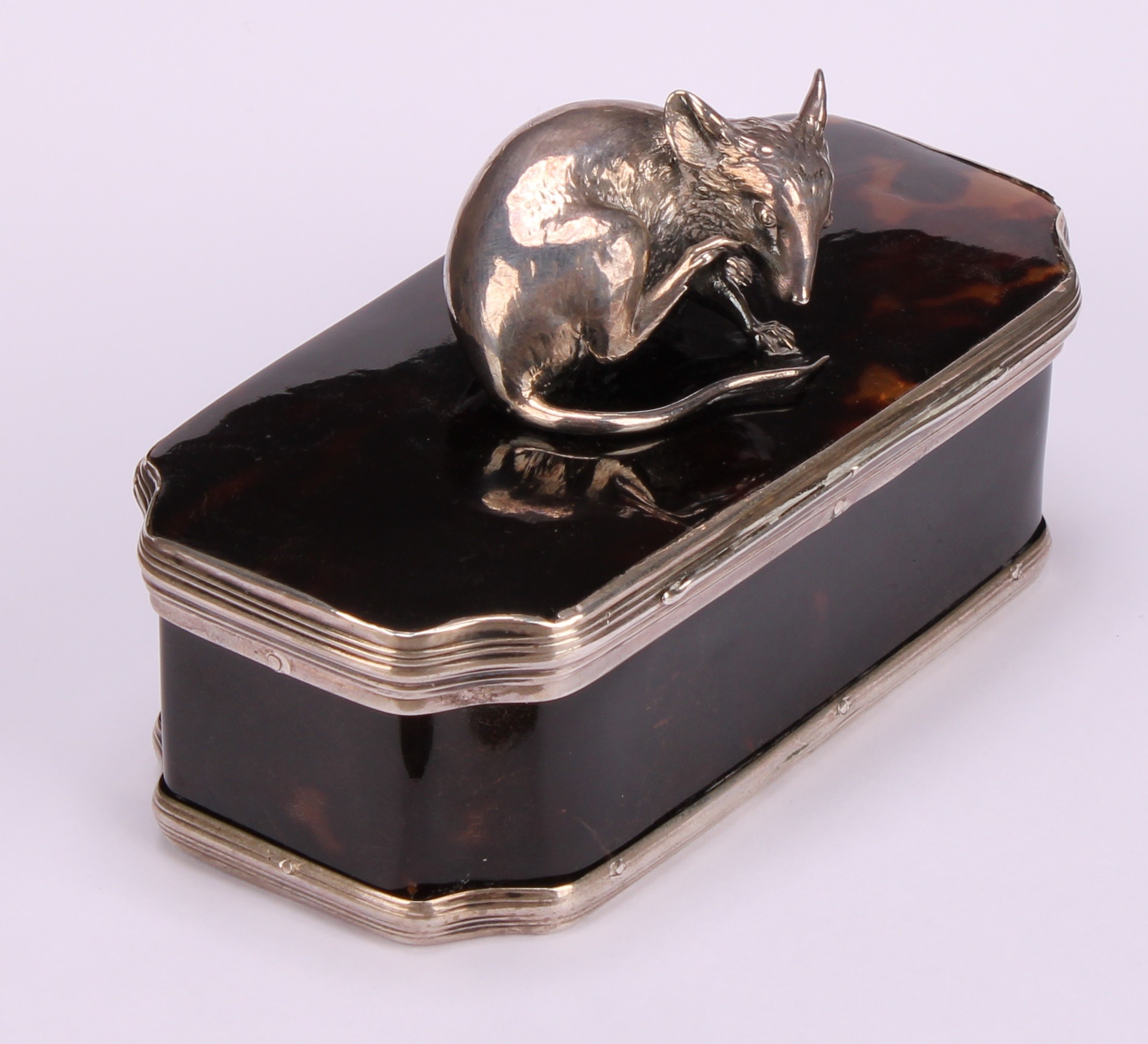 An unusual 19th century silver coloured metal mounted faux tortoiseshell box, the hinged cover - Image 3 of 4
