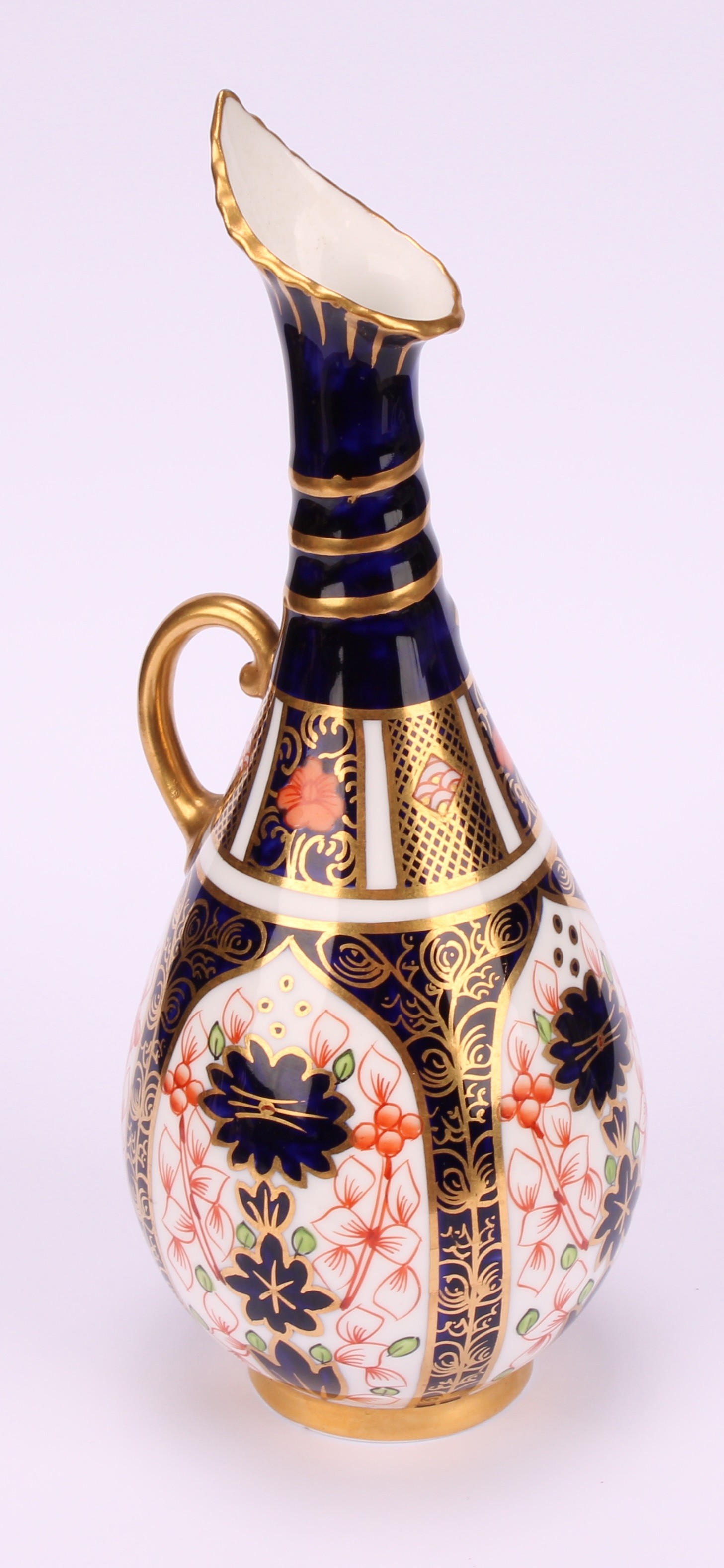 A pair of Royal Crown Derby 1128 Imari pattern ovoid bottle vases, the slender necks moulded with - Image 8 of 10