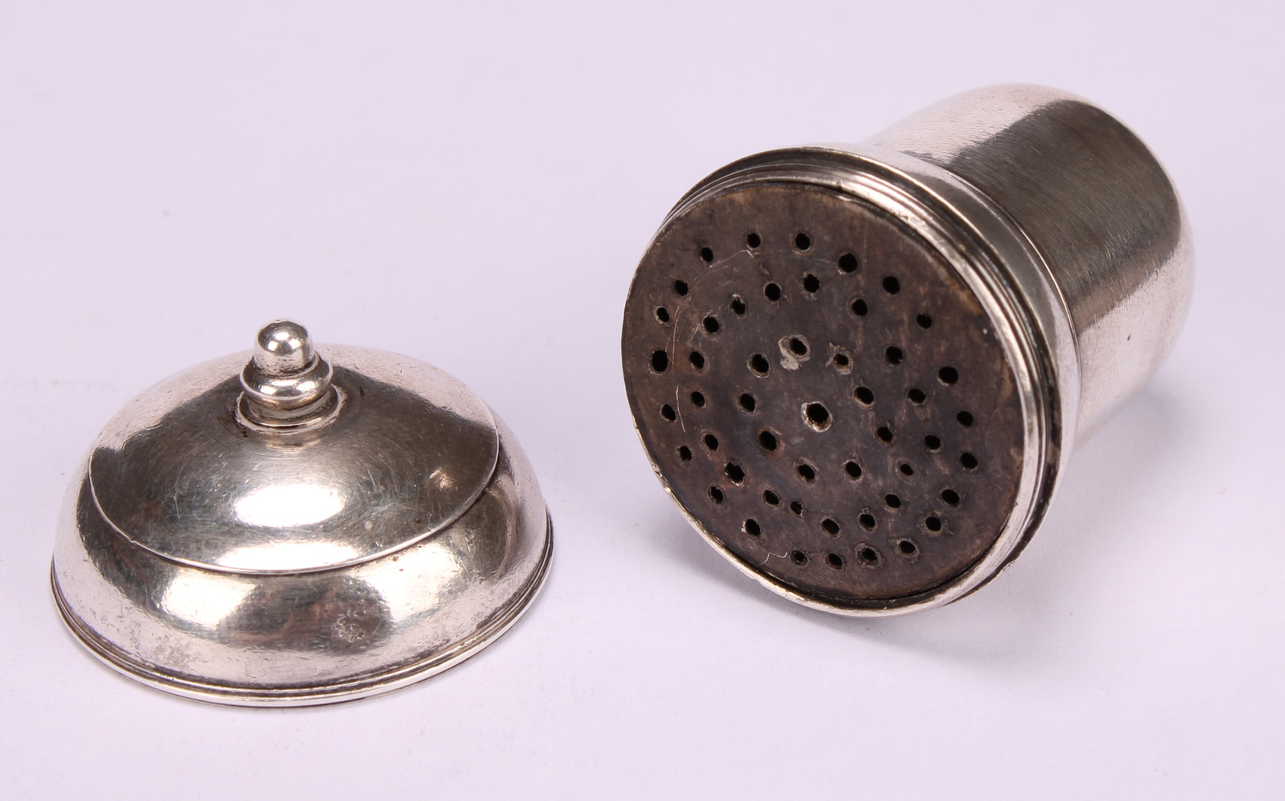 A George III silver novelty nutmeg grater, as an acorn, screw-fitting cover enclosing a steel - Image 3 of 3