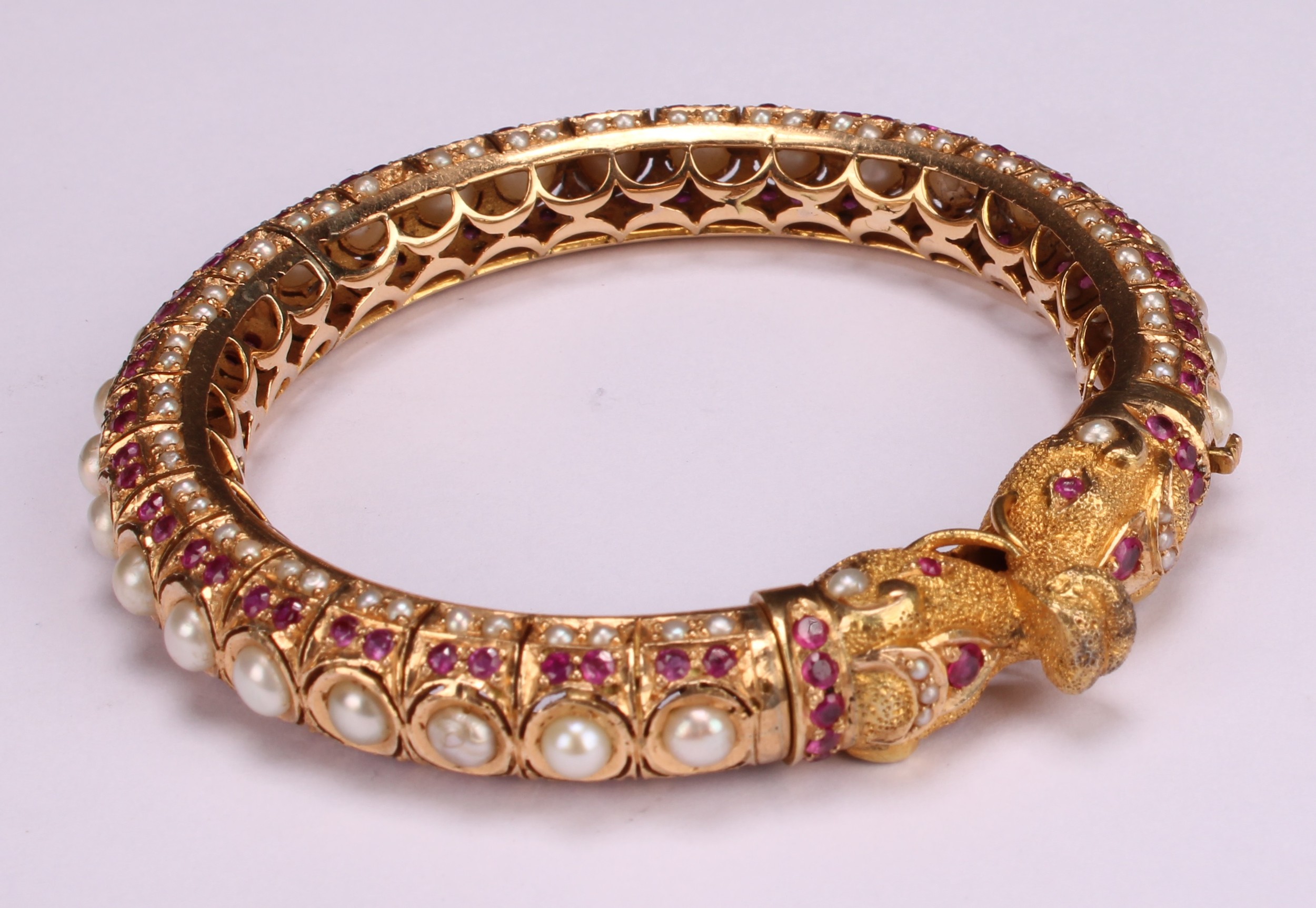 A pair of high carat gold coloured metal Indian wedding bangles, the whole inlaid with pearls - Image 3 of 11