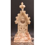 A late 19th century Gothic Revival alabaster architectural pocket watch stand, 37cm high, 16.5cm