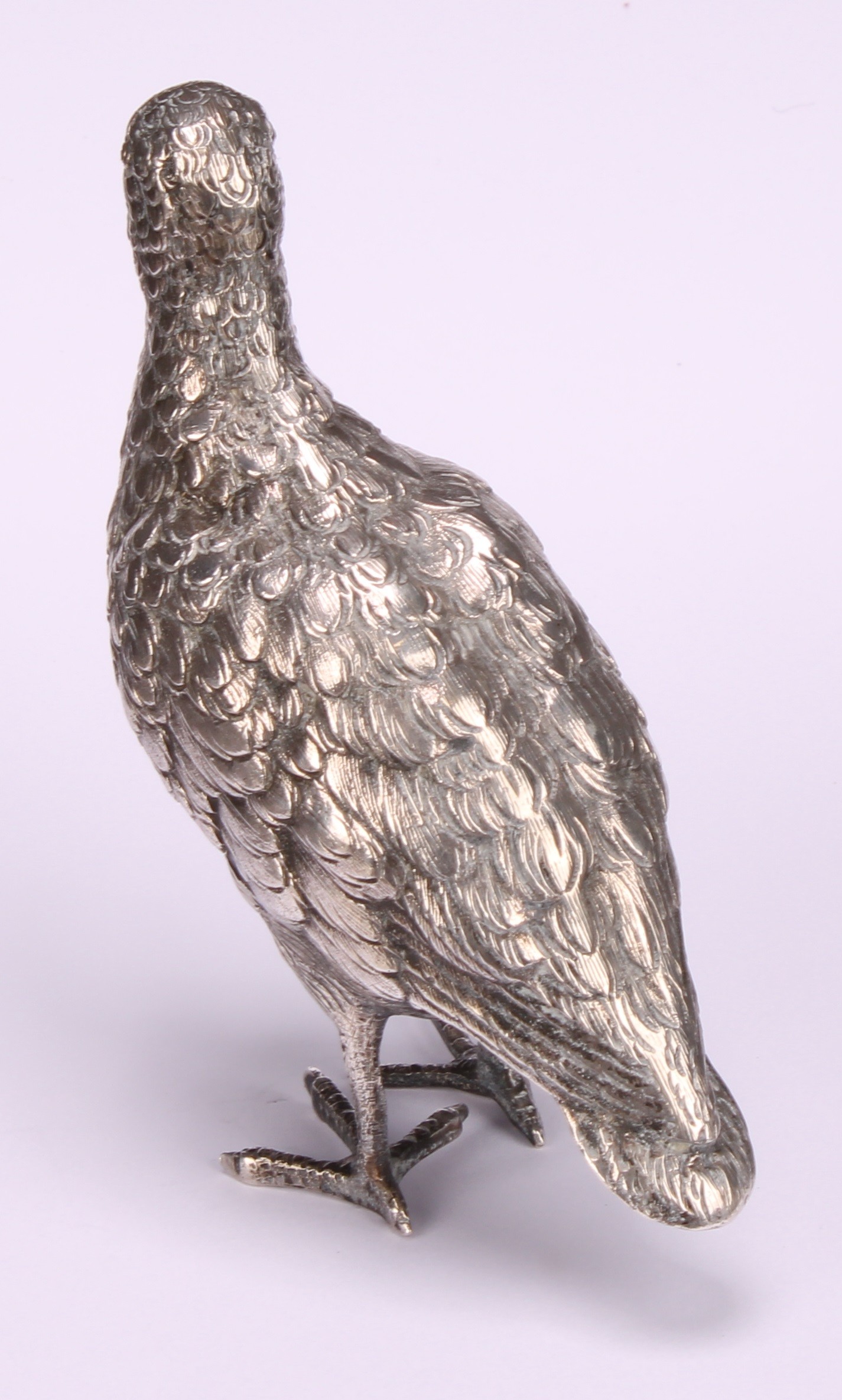A Continental silver model or table decoration, cast as a snipe, 10cm high, c.1900, 162g - Image 4 of 5