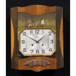 A mid 20th century French wall clock, 22.5cm octagonal dial inscribed Odo, Arabic numerals, twin