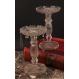 A pair of late 19th century clear glass lustres, 21.5cm high, c.1890