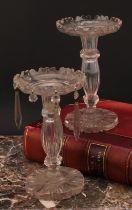 A pair of late 19th century clear glass lustres, 21.5cm high, c.1890