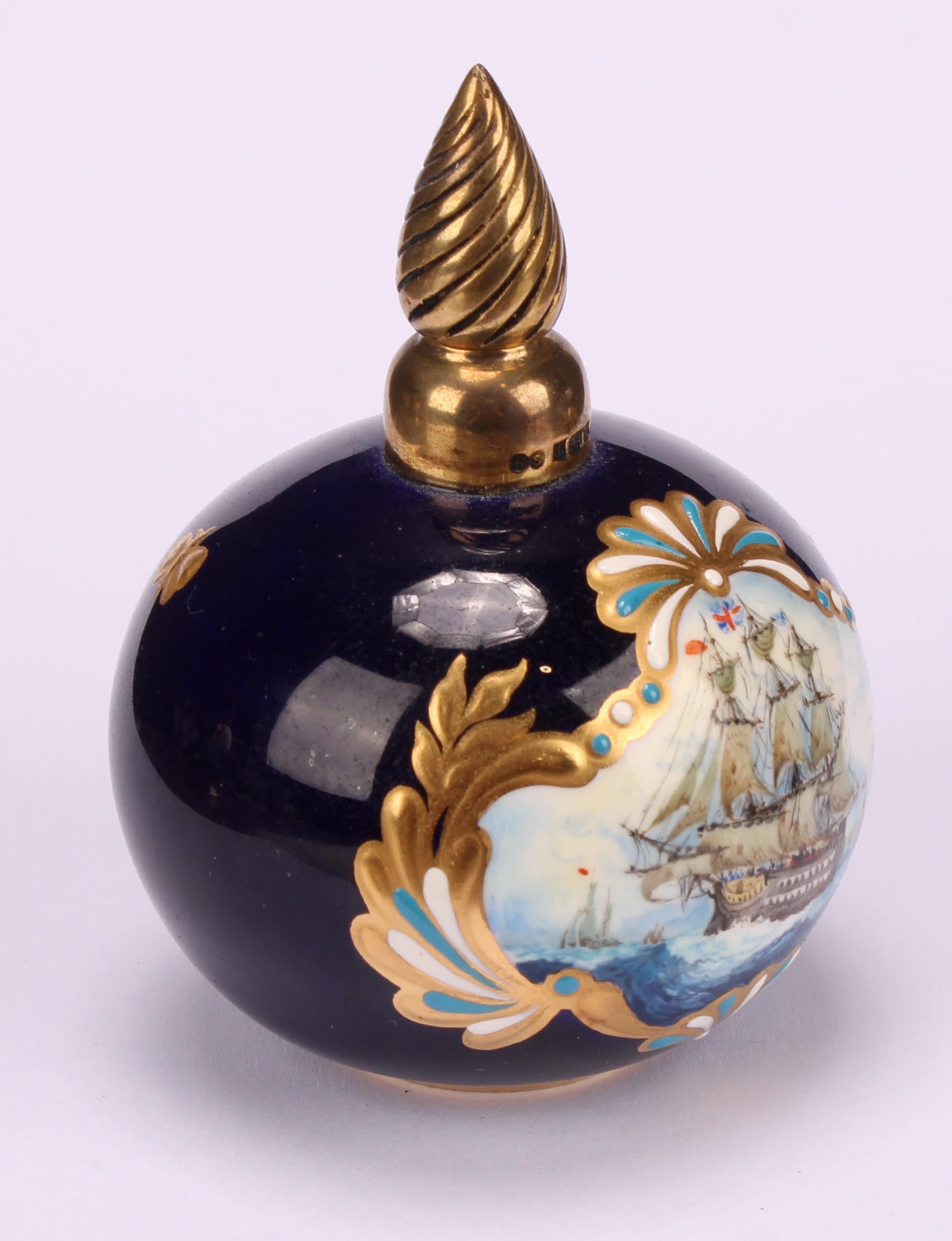 A Lynton porcelain globular scent bottle, painted by Stefan Nowacki, signed, with a sailing ship - Image 4 of 10