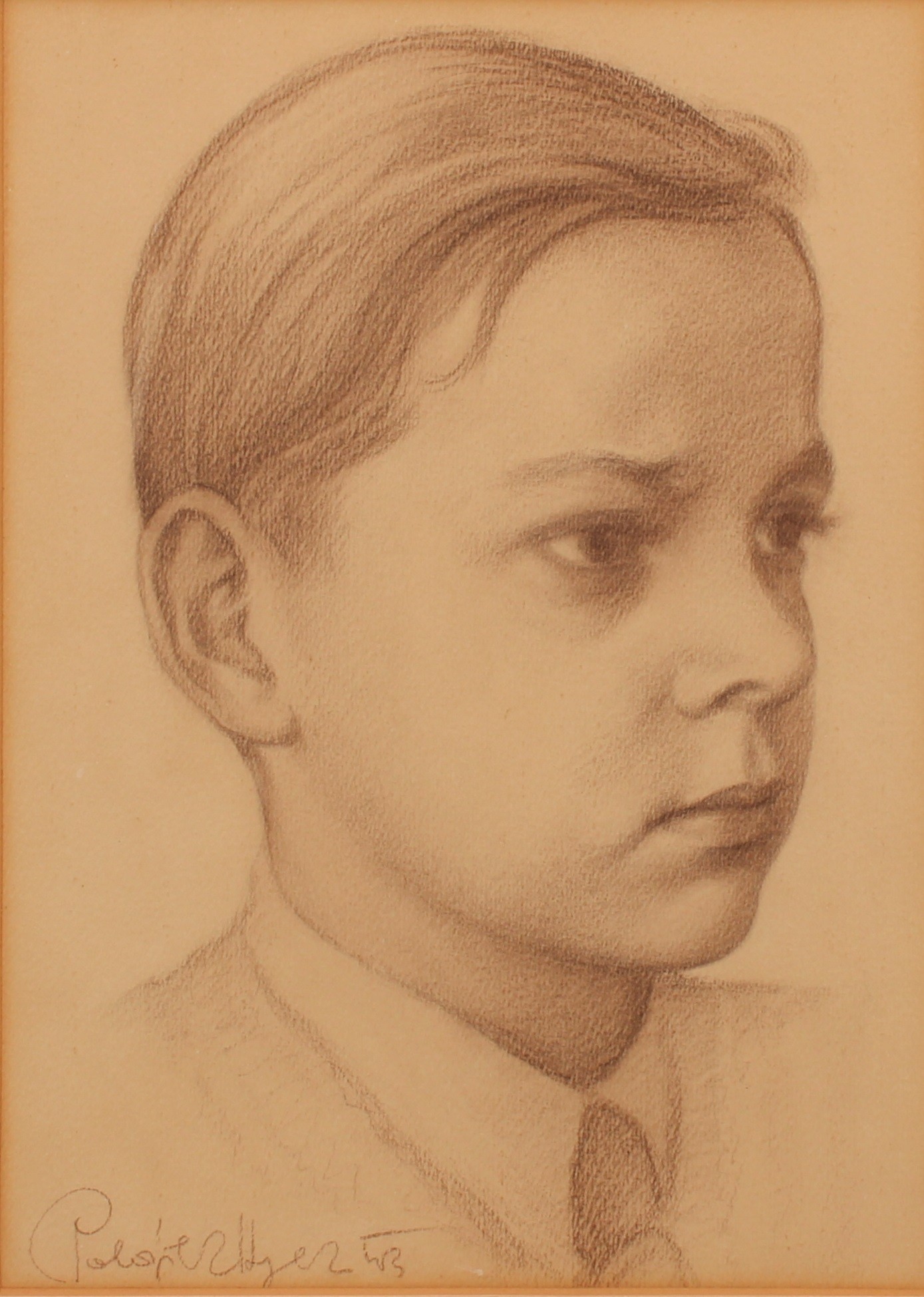 P** (20th century) Portrait of a Boy, pencil drawing, 32cm x 23cm