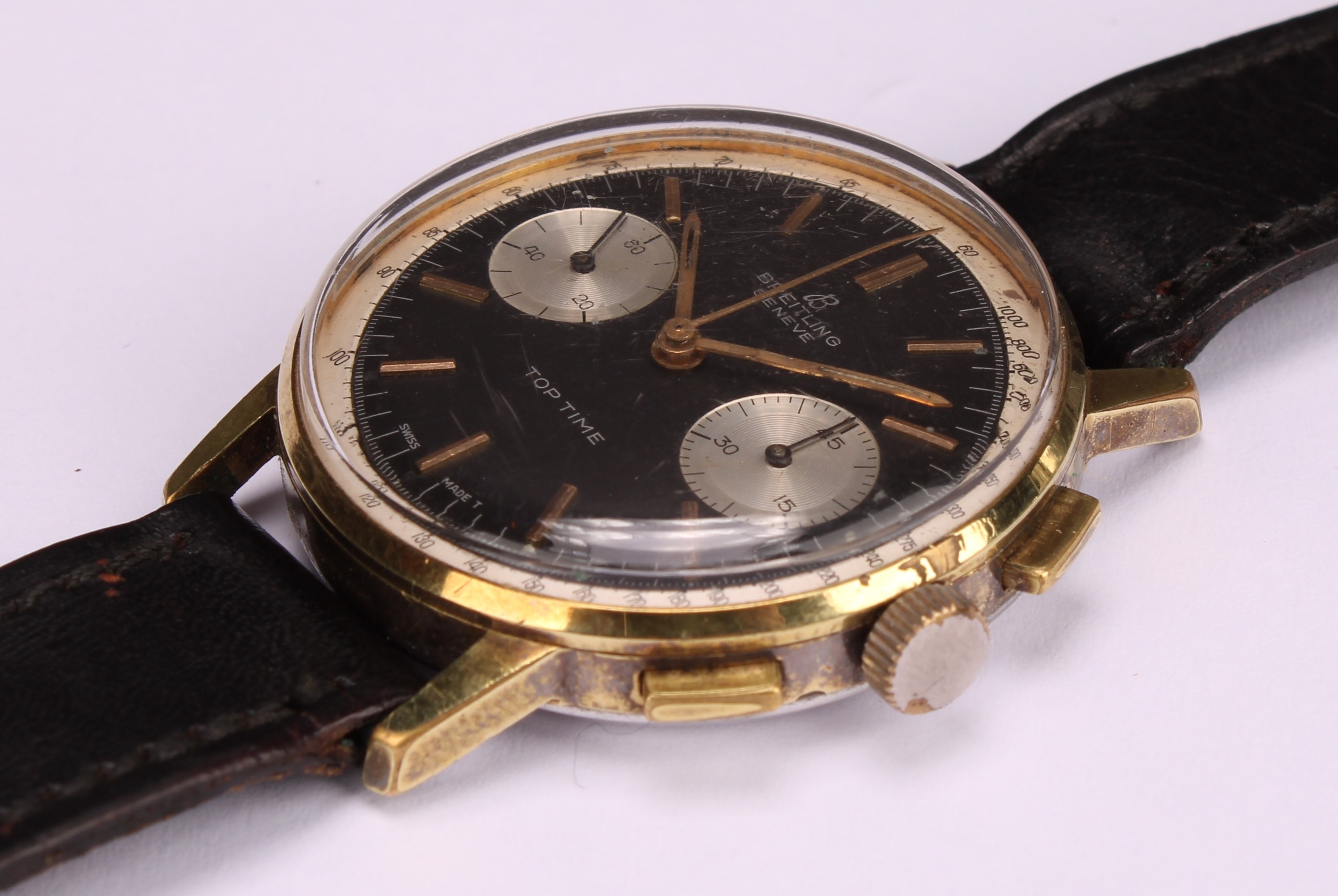 A gentleman's Breitling gold plated chronograph watch, Top Time, non-reflective dial, baton - Image 4 of 5