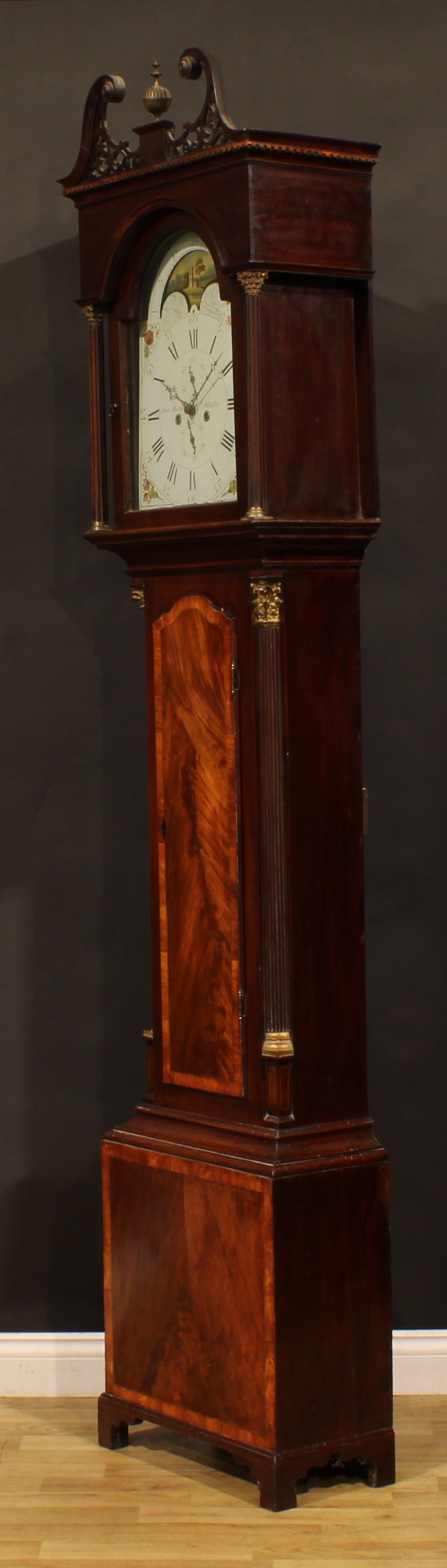 A Regency satinwood crossbanded mahogany longcase clock, 33cm arched painted dial inscribed John - Image 3 of 7