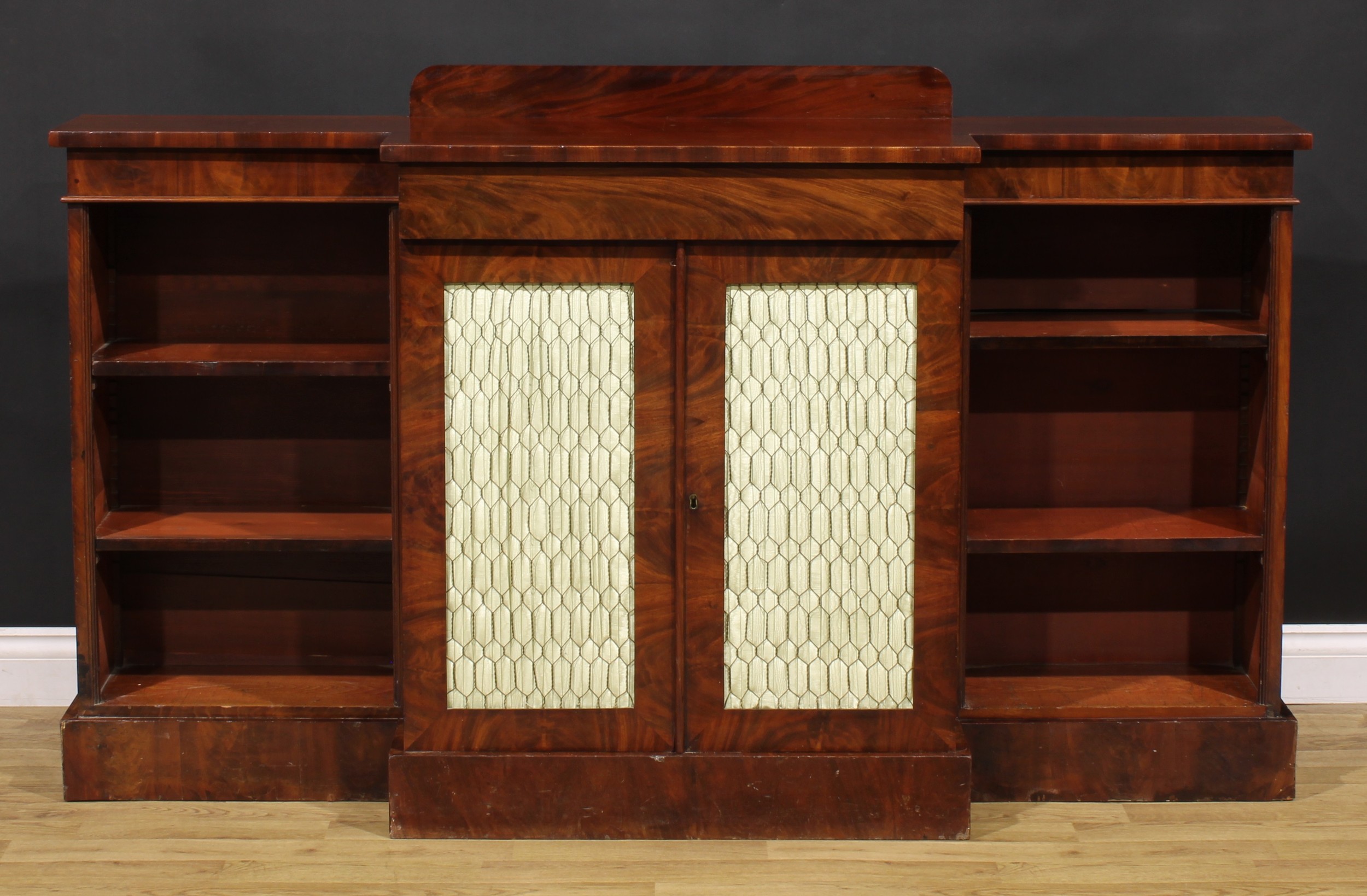 A Post-Regency mahogany break-centre low library bookcase, by J. Russell, upholsterer, cabinet - Image 2 of 5