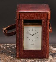 Garrard & Co - a large gilt brass carriage clock, 6.5cm rectangular enamel dial inscribed with Roman