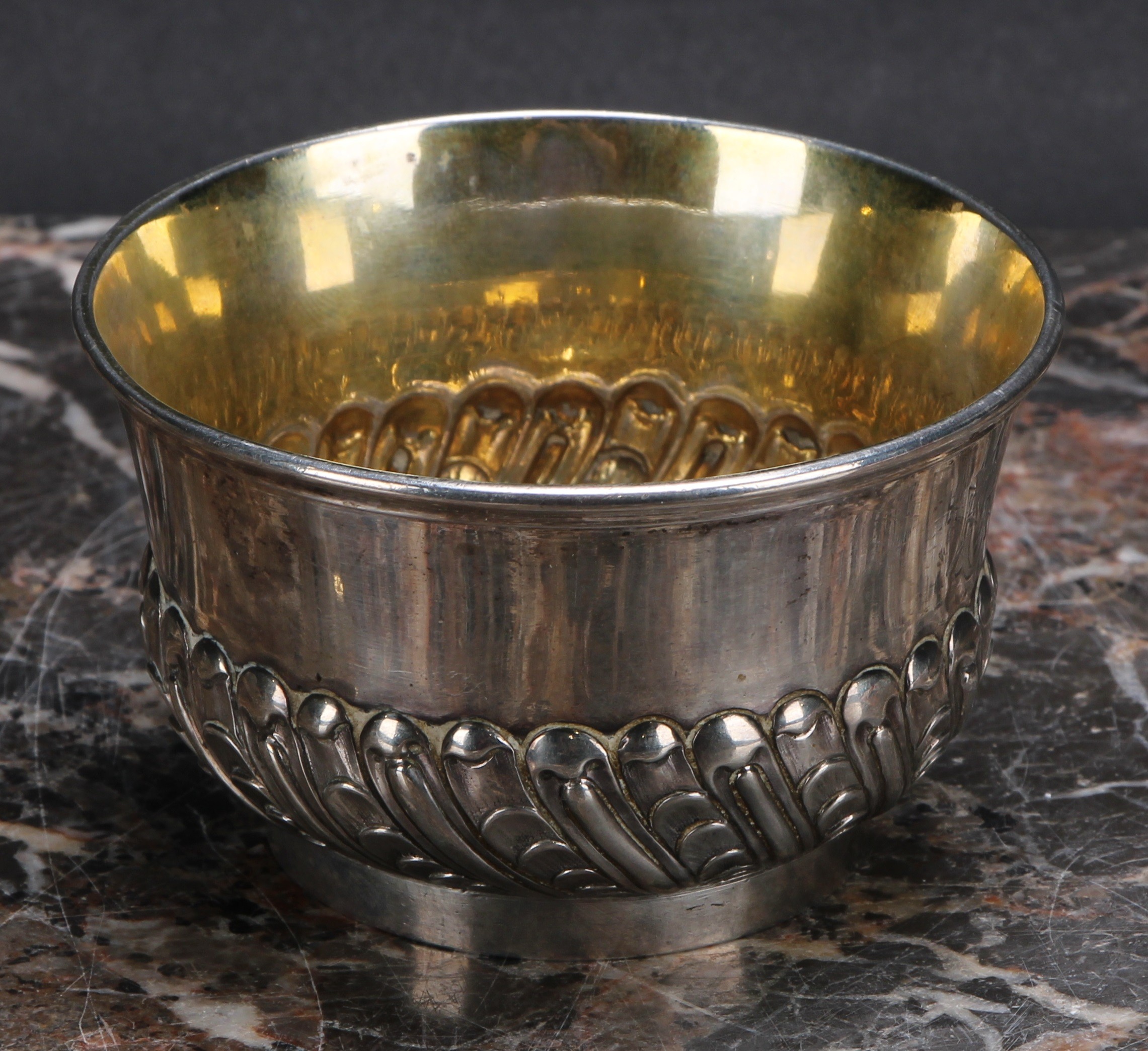 An 18th/19th century silver half-fluted bowl, gilt interior, 9.5cm diam, struckj three times with - Image 2 of 3