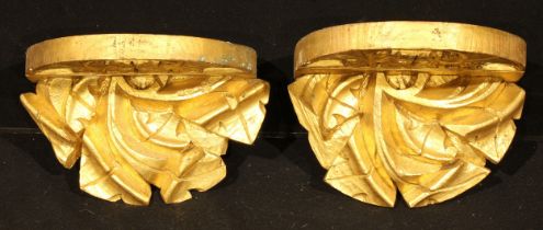 A pair of giltwood wall brackets, 35cm wide, elements 19th century