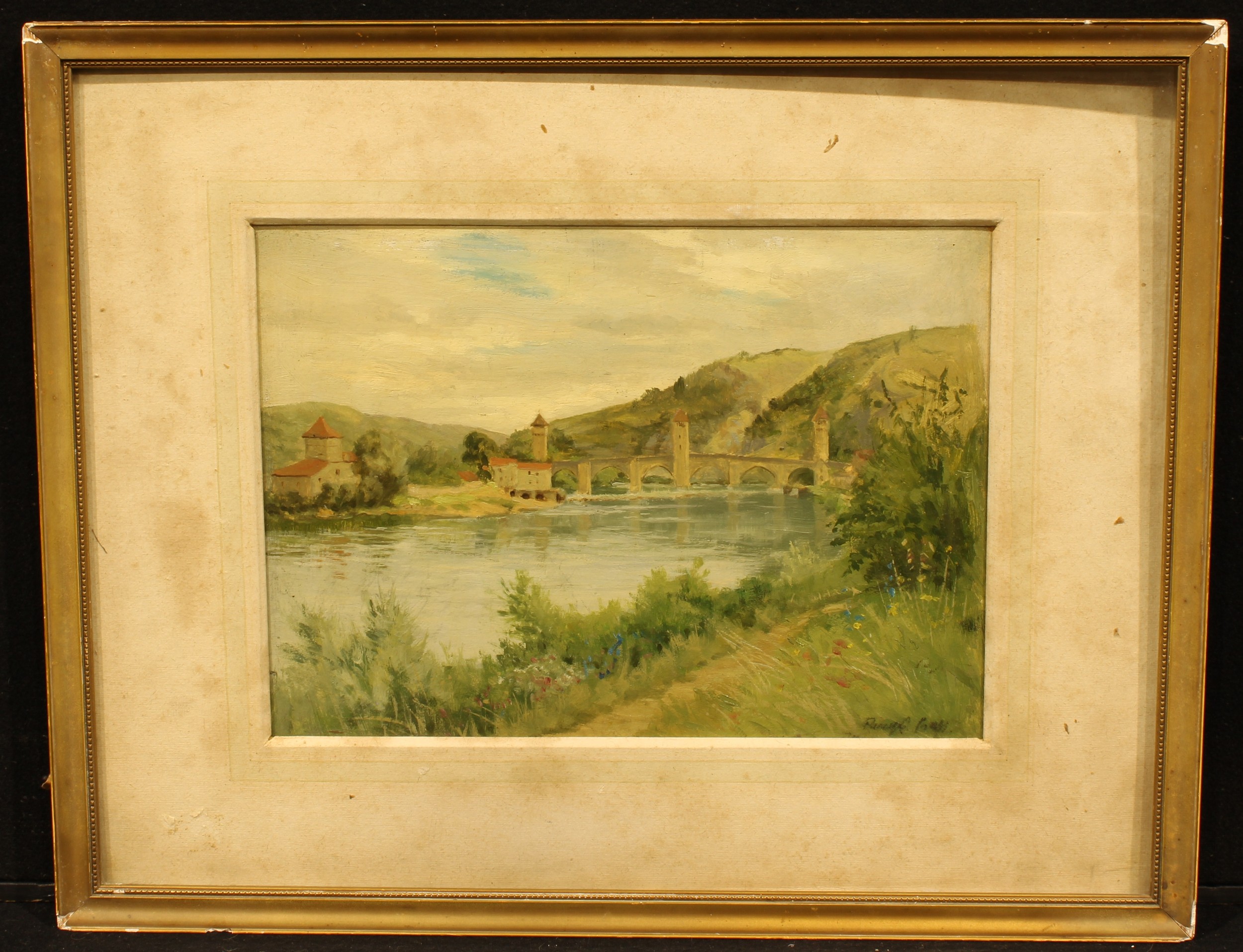 Percy R Craft (1856 - 1934) The Pont Valentre, Cahors signed, oil on board, 23cm x 32cm - Image 2 of 4