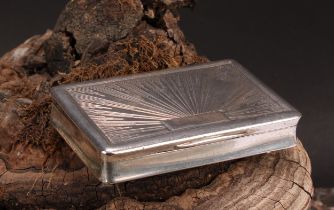 A 19th century Austrian silver waisted rectangular snuff box, hinged cover chased with radiating