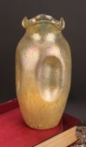 A Loetz Art Nouveau pinched ovoid vase, wavy everted rim, 28cm high, c.1905