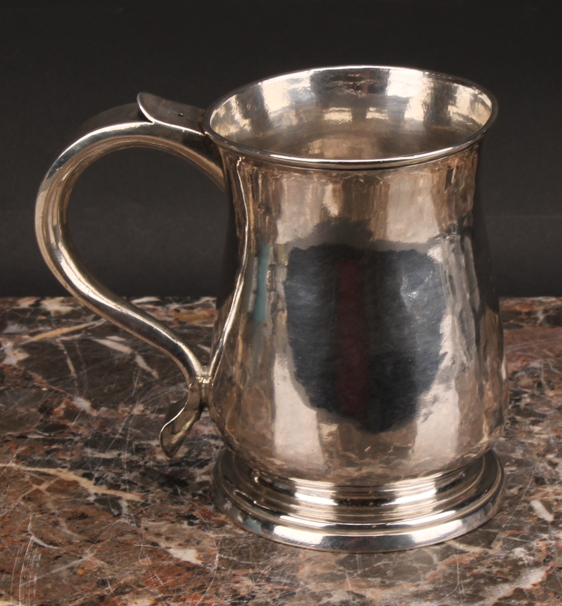 A George II West Country provincial silver bell shaped beer mug, scroll handle, skirted base, 12cm - Image 2 of 4