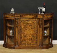 A Victorian gilt metal mounted walnut and marquetry credenza, slightly oversailing top above a panel