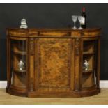 A Victorian gilt metal mounted walnut and marquetry credenza, slightly oversailing top above a panel