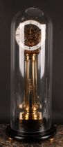 A large 19th century style brass pillar timepiece, 13cm clock dial with enamel chapter ring