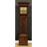 A George III oak longcase clock, 32cm square brass dial inscribed Natl Sanders, MANCHESTER, Roman
